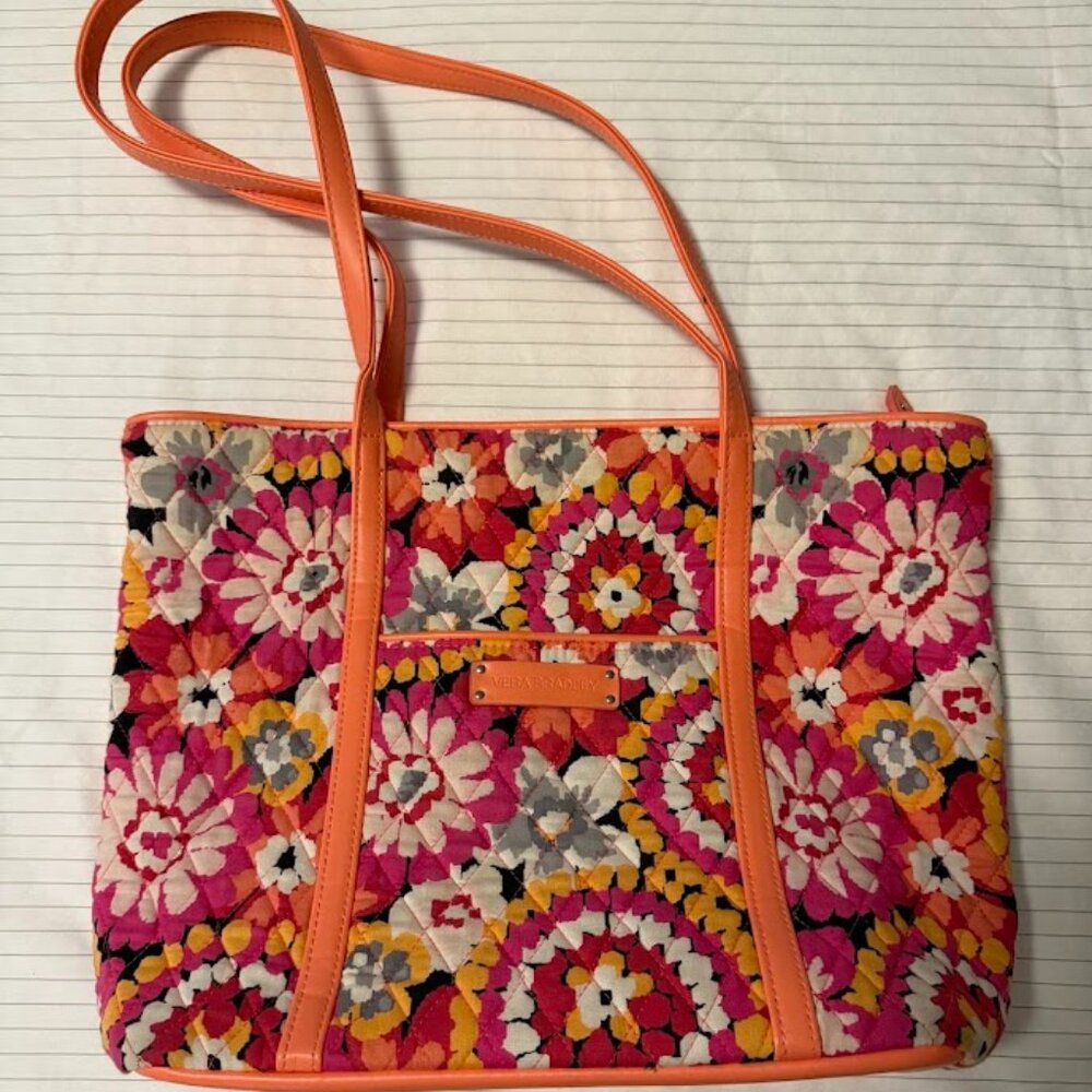 Vera Bradley Pixie Blooms ‎ Shoulder Medium Tote Pink Orange Compartments